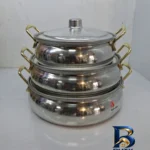 نمای جزئیات سرویس قابلمه آلومینیومی ۶ پارچه مدل تخم مرغی با دسته پرداخت و جزئیات مواد