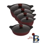 نمای جزئیات سرویس قابلمه و تابه چدنی ۱۰ پارچه پارتینگ مدل NANO پرداخت و جزئیات مواد