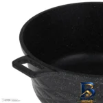 نمای جزئیات قابلمه نالینو Elita با کفه سه لایه و نچسب پرداخت و جزئیات مواد