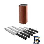 نمای جزئیات سرویس چاقو آشپزخانه ۶ پارچه کاراجا مدل Copper Grammy پرداخت و جزئیات مواد