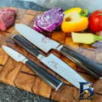 نمای جزئیات سرویس چاقو آشپزخانه ۵ پارچه کوکینگ فلیم مدل SW Pro 5 پرداخت و جزئیات مواد