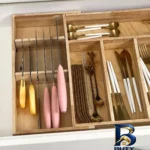 نمای جزئیات ارگانایزر چوبی قاشق و چنگال مدل GS۷ اصل پرداخت و جزئیات مواد