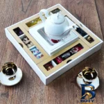 نمای جزئیات جعبه چای کیسه ای مدل آراد با طراحی زیبا پرداخت و جزئیات مواد