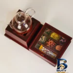 نمای جزئیات جعبه دمنوش چوبی مدل جانان پرداخت و جزئیات مواد