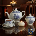 نمای جزئیات ست فنجان نعلبکی ۱۲ پارچه چینی زرین ایران مدل چای خوری ایتالیا اف ۸ فلورانس سرمه ای درجه ۳ پرداخت و جزئیات مواد