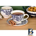نمای جزئیات سرویس چای خوری ۱۴ پارچه بی.وی.کی ۶ نفره طرح آترین پرداخت و جزئیات مواد