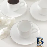 نمای جزئیات ست فنجان و نعلبکی قهوه خوری 12 پارچه چینی زرین ایران مدل ایتالیا 6 سمن درجه سه پرداخت و جزئیات مواد