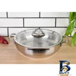 نمای جزئیات تابه استیل یونیک با دو دسته و طراحی زیبا پرداخت و جزئیات مواد