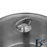 نمای جزئیات قابلمه دستی لوکس با در شیشه ای و بدنه استیل پرداخت و جزئیات مواد
