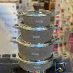 نمای جزئیات سرویس قابلمه و تابه آلومینیوم گرانیت ۸ پارچه رودینا کد ۰۸ پرداخت و جزئیات مواد