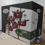 نمای جزئیات سرویس قابلمه و تابه گرانیتی ۱۱ پارچه زرساب مدل فلورا FL-۷۹۰۰ اصل پرداخت و جزئیات مواد