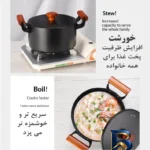 نمای جزئیات سرویس چدنی قابلمه و تابه ۵ پارچه مدل Love Cooking پرداخت و جزئیات مواد