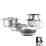 نمای کناری سرویس پخت و پز ۹ پارچه استیل جی فی نی مدل G-۰۱ اصل پروفایل و ساختار