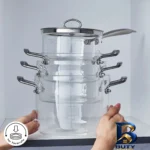 نمای کناری سرویس قابلمه بوروسیلیکاتی ۷ پارچه کاراجا مدل Amore Borosilikat پروفایل و ساختار