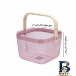 نمای کناری سبد آشپزخانه فلزی با دسته بامبو Safe carry پروفایل و ساختار