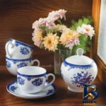 نمای کناری ست فنجان نعلبکی ۱۲ پارچه چینی زرین ایران مدل چای خوری ایتالیا اف ۸ فلورانس سرمه ای درجه ۳ پروفایل و ساختار