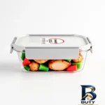 نمای کناری ظرف نگهدارنده با بدنه شیشه ای پرفکت هوم مدلP۵۴۰۰ مناسب برای قرار دادن در یخچال و فریزر مجموعه ۳ عددی اصل پروفایل و