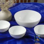 نمای کناری سرویس ۷ پارچه آرکوپال دینو طرح دایره ورژن ۷ شامل ۱ کاسه بزرگ ۷×۱۹×۱۹ سانتی متر وزن ۳۷۵ گرم و ۶ پیاله ۶×۱۱×۱۱ سانتی
