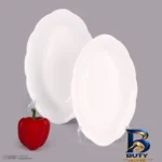 نمای کناری ظرف سرو مرغ و استیک آرکوپال آفر مدل نیلوفری بسته دو عددی، بیضی، سازگار با مایکروویو، قابل شست وشو دست ماشین ظرفشوی