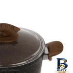 نمای کناری قابلمه اویز گرانیتی با در شیشه و دسته باکالیت پروفایل و ساختار