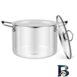 نمای کناری قابلمه پیرکس با دسته استیل مناسب برای اجاق و فر پروفایل و ساختار
