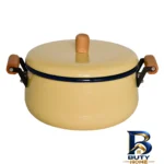 نمای کناری قابلمه لعابی D با دستگیره چوبی و طراحی زیبا پروفایل و ساختار