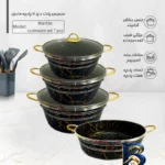 نمای کناری سرویس قابلمه و تابه گرانیتی ۷ پارچه مدل marble پروفایل و ساختار