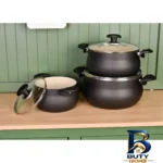 نمای کناری سرویس قابلمه و تابه گرانیت ۸ پارچه عروس مدل آماتیس پروفایل و ساختار