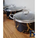 نمای جلو سرویس قابلمه و تابه گرانیتی ۷ پارچه مدل فلورا رز کالا طراحی و جزئیات کلیدی