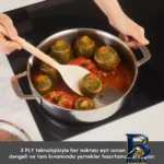 نمای جلو سرویس قابلمه استیل ۸ پارچه کاراجا مدل Voyager طراحی و جزئیات کلیدی