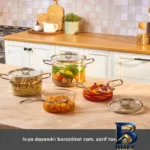 نمای جلو سرویس قابلمه بوروسیلیکاتی ۷ پارچه کاراجا مدل Amore Borosilikat طراحی و جزئیات کلیدی