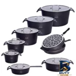 نمای جلو سرویس قابلمه و تابه گرانیتی ۱۶ پارچه اس جی مدل AKA طراحی و جزئیات کلیدی