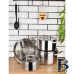 نمای جلو سرویس قابلمه و تابه استیل ۸ پارچه کرکماز مدل 2786 طراحی و جزئیات کلیدی
