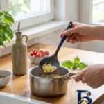 نمای جلو سرویس کفگیر سیلیکونی ۲ پارچه شنگیا مدل برنج و برگردان برچسب کیسه و وزن