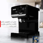نمای جلو اسپرسوساز خانگی جیپاس مدل GCM۶۱۰۸، مناسب تهیه اسپرسو، کافه لاته و کاپوچینو، دارای ۱ عدد نازل قهوه اصل طراحی و جزئیات