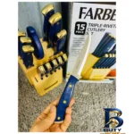 نمای جلو سرویس چاقو آشپزخانه ۱۵ پارچه مدل Farberware طراحی و جزئیات کلیدی