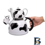 نمای جلو ست کتری و قوری کی 2 با طرح گاو طراحی و جزئیات کلیدی