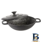 نمای جلو تابه چدن نالینو مدل Fleti با در و دو دسته طراحی و جزئیات کلیدی