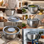 نمای جلو لگن آشپزخانه طرح دسته دار ۸ عددی طراحی و جزئیات کلیدی