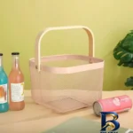 نمای جلو سبد آشپزخانه فلزی با دسته بامبو Safe carry طراحی و جزئیات کلیدی