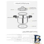 نمای جلو زودپز دوقلو پارس استیل با کف سه لایه و ظرفیت بالا طراحی و جزئیات کلیدی