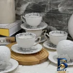 نمای جلو سرویس چای خوری ۱۲ پارچه ۶ نفره شاهین مدل Dantella E طراحی و جزئیات کلیدی