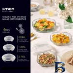 نمای جلو ظرف نگهدارنده شیشه ای لیمون کد ۲۴۷۱ مناسب برای قراردادن در مایکروویو، یخچال، فریزر مجموعه ۳ عددی اصل طراحی و جزئیات