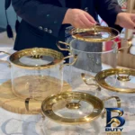 نمای جلو قابلمه پیرکس شاهین با طراحی نچسب و حرارت پذیر طراحی و جزئیات کلیدی