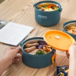 نمای جلو ظرف غذا گورمت مدل دو طبقه با طراحی دایره ای طراحی و جزئیات کلیدی