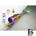 نمای جلو جارو شارژی عصایی دایسون مدل V۱۲ Detect Slim Absolute با حسگر لیزری تشخیص گرد و غبار تنظیم خودکار قدرت مکش، دارای فیل