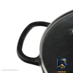 نمای جلو تابه چدن نالینو مدل Feleti با در شیشه و سوپاپ بخار طراحی و جزئیات کلیدی