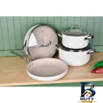 نمای جلو سرویس قابلمه و تابه گرانیت ۷ پارچه کرکماز مدل 2-2619 طراحی و جزئیات کلیدی