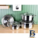 نمای جلو سرویس تابه و قابلمه استیل 8 پارچه یونیک کد 9980 طراحی و جزئیات کلیدی