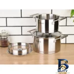 نمای جلو سرویس تابه و قابلمه استیل ۸ پارچه کرکماز مدل 2787 طراحی و جزئیات کلیدی